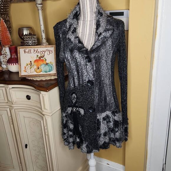 Sioni gray cardigan boho chic sweater women's size M Witchy vibes - Picture 1 of 10